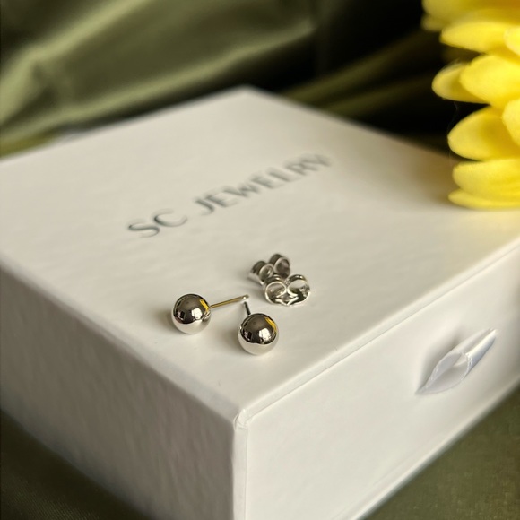 Stud Bead Ball 5mm Earrings Silver Tone Luxury Jewelry - Picture 8 of 13